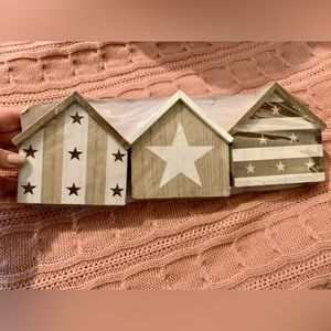 New Set of 3 Houses Home DECOR Star Stripe Patriotic NIP
